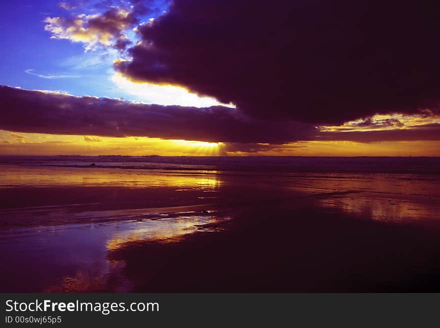 Beautiful sunset at the ocean in Portugal