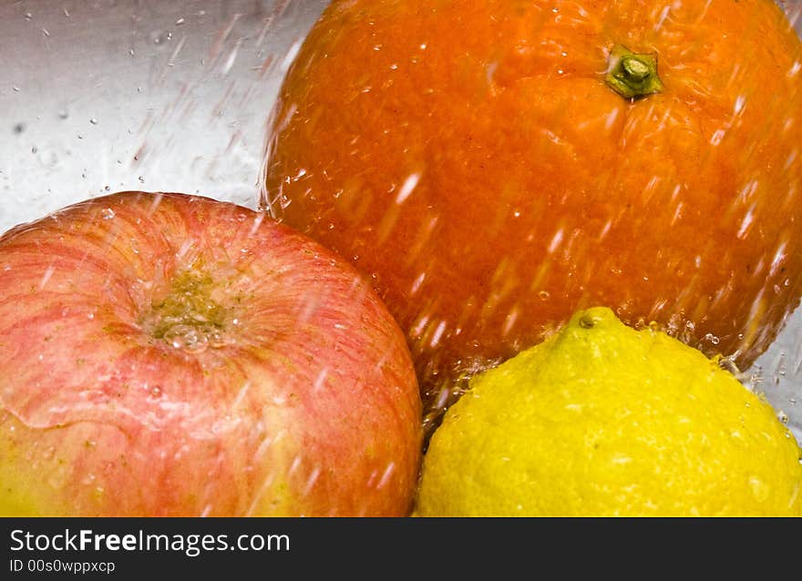 Water Drops Falling on Fruit. Water Drops Falling on Fruit