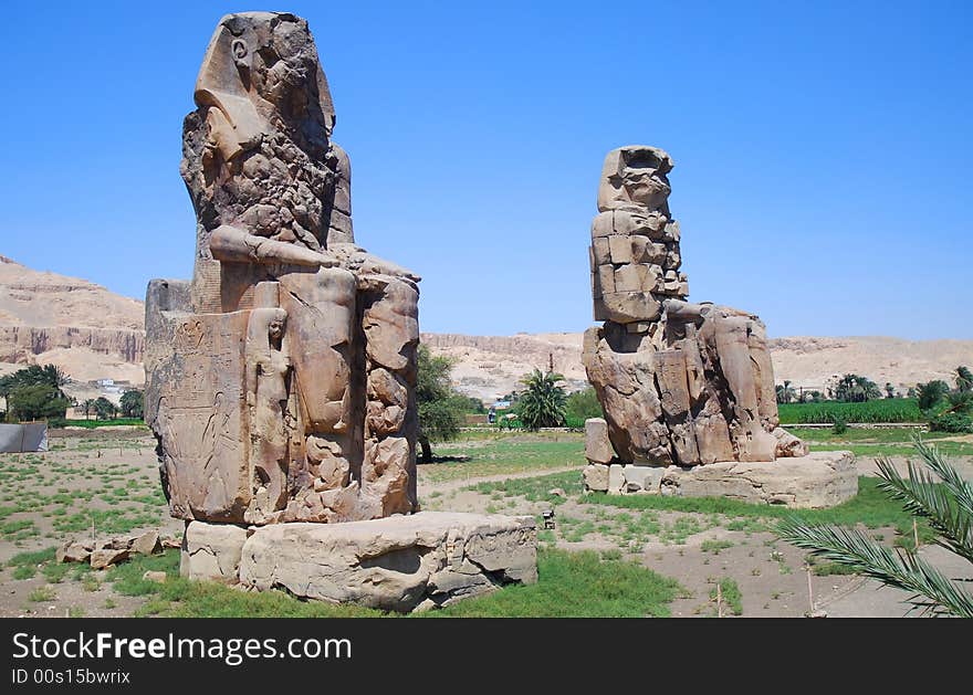 View of the Colossi of Memnon in Egypt