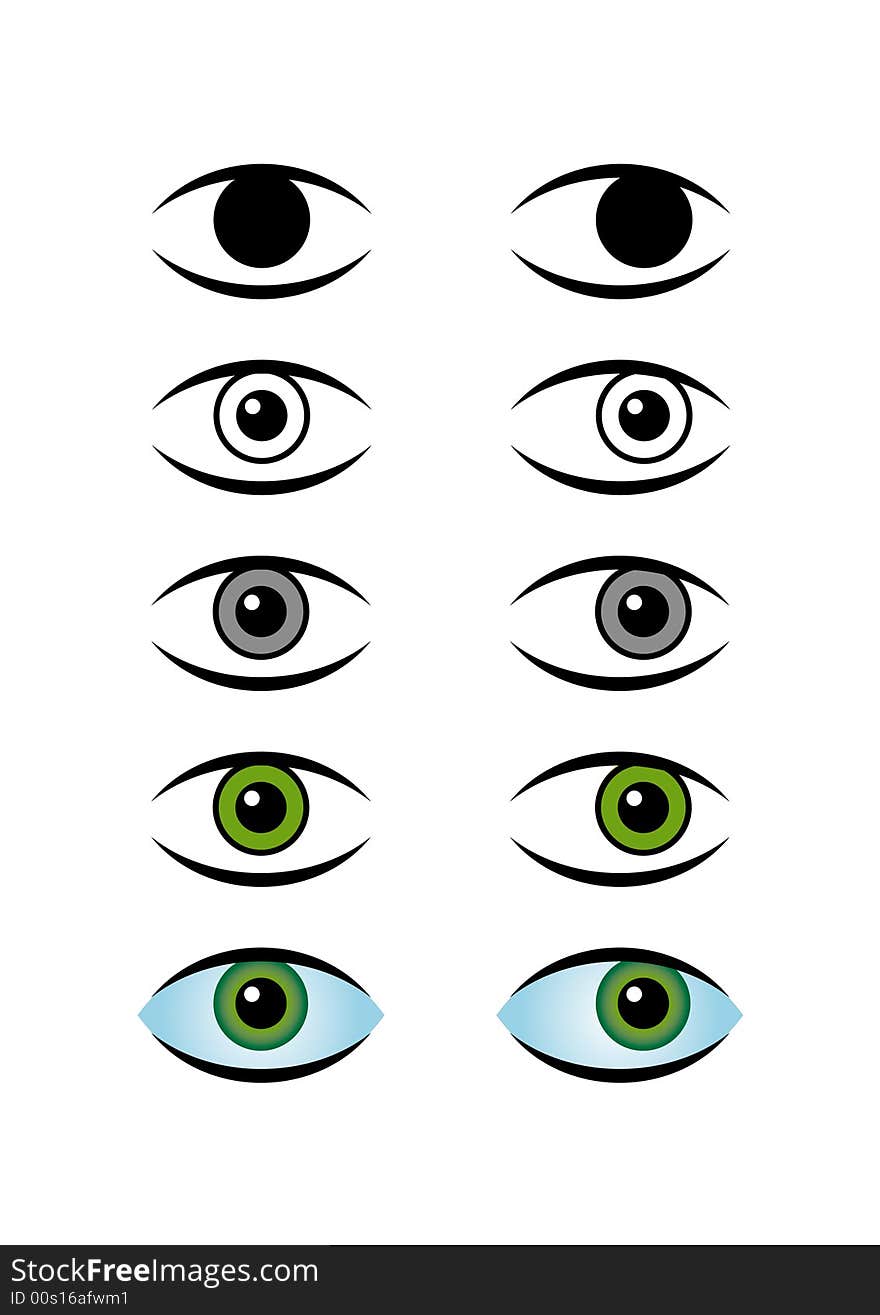 Different icons of green eye