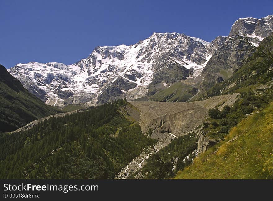 View on mountain in Italy with snow and blue sky. View on mountain in Italy with snow and blue sky