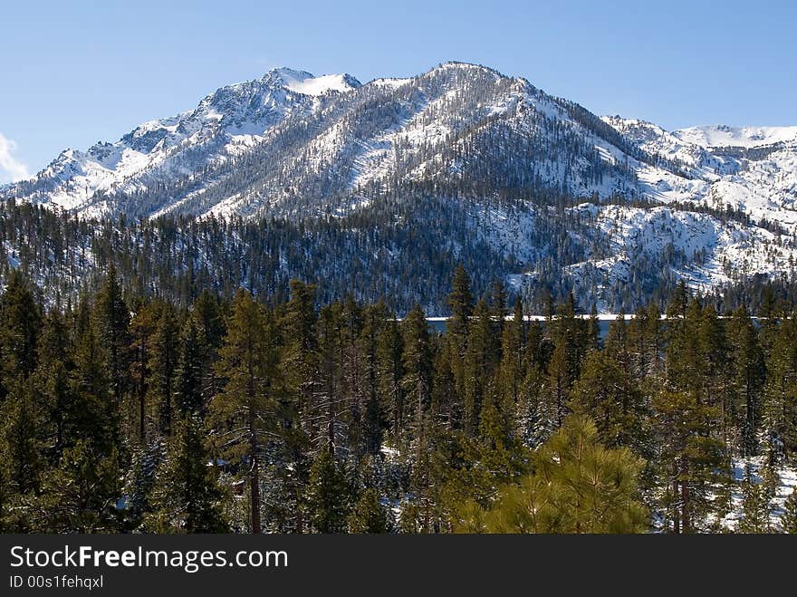 Lake in winter, high in the mountains