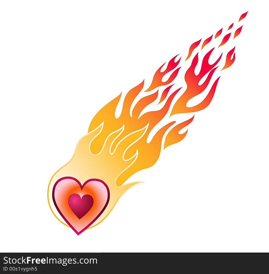 Heart in red flame flies