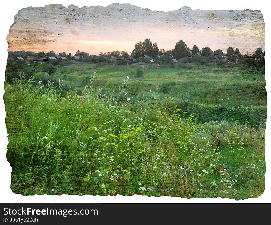 Landscape with an old village. Landscape with an old village