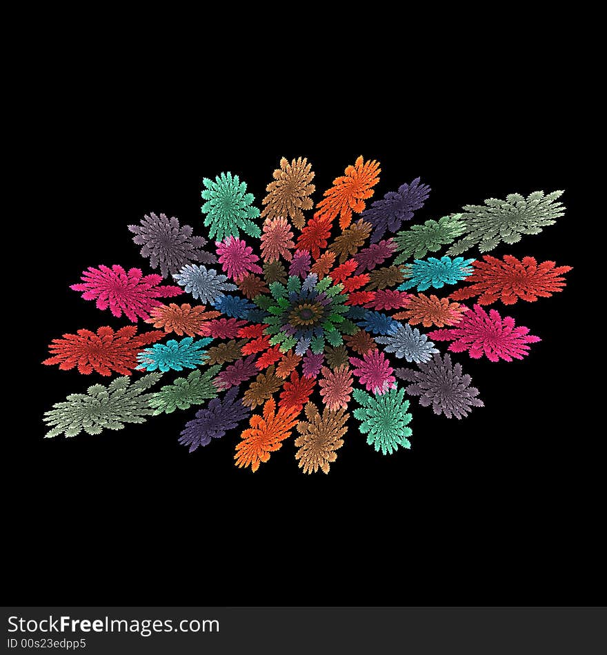 Abstract fractal image resembling a spoked floral spiral