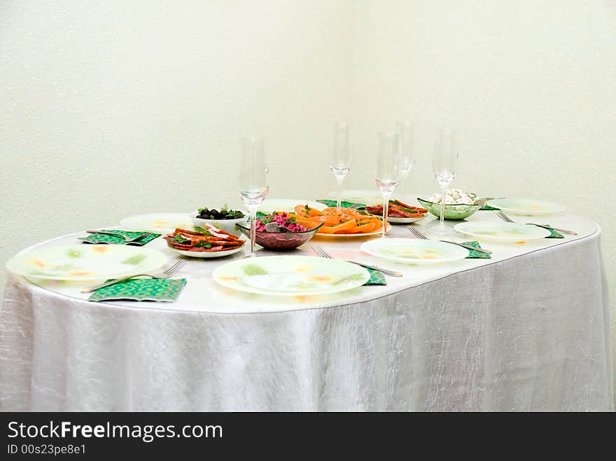 Festive dining table and much tasty meal. Festive dining table and much tasty meal