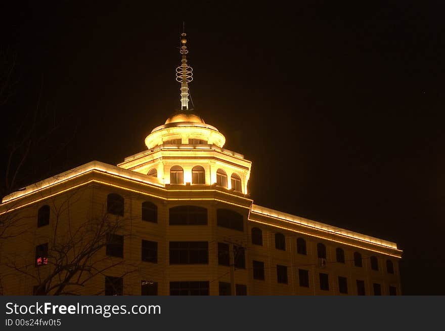 The building was decorated by lights. The building was decorated by lights.