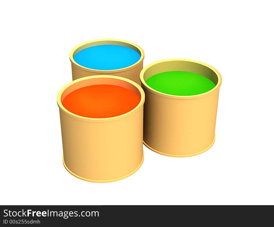 Three Buckets With Green, Dark-blue And Red Paints