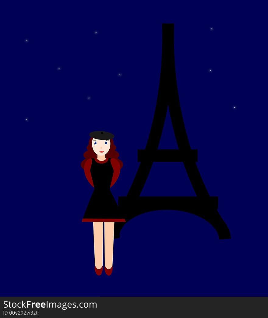 Parisian girl with the eiffel tower in the background