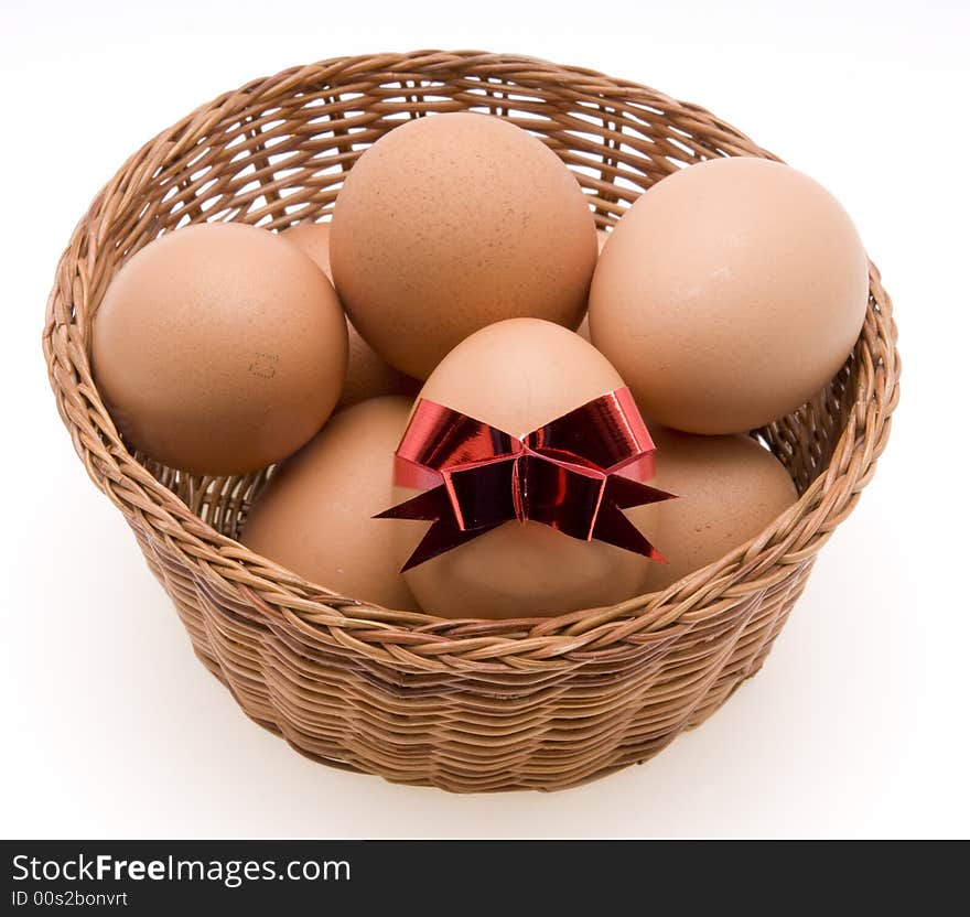 Easter Eggs In Basket on White Background