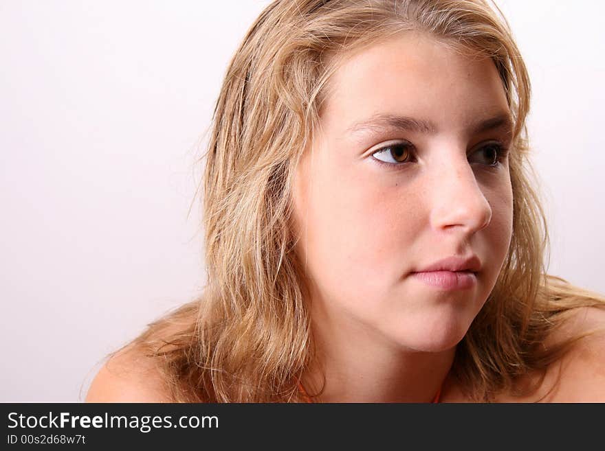 Teenage female model on a white background. Teenage female model on a white background