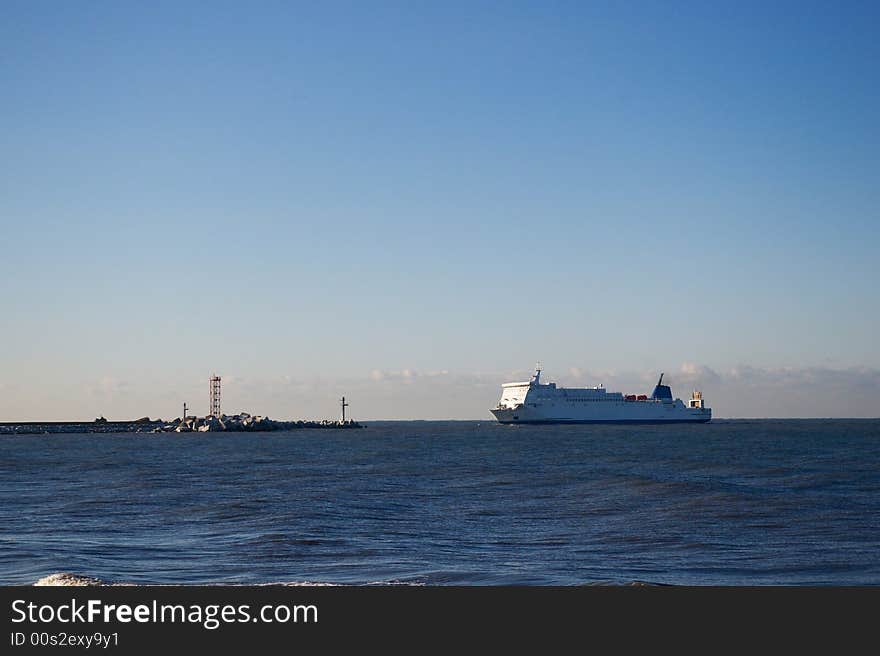 Ferry in the blue sea