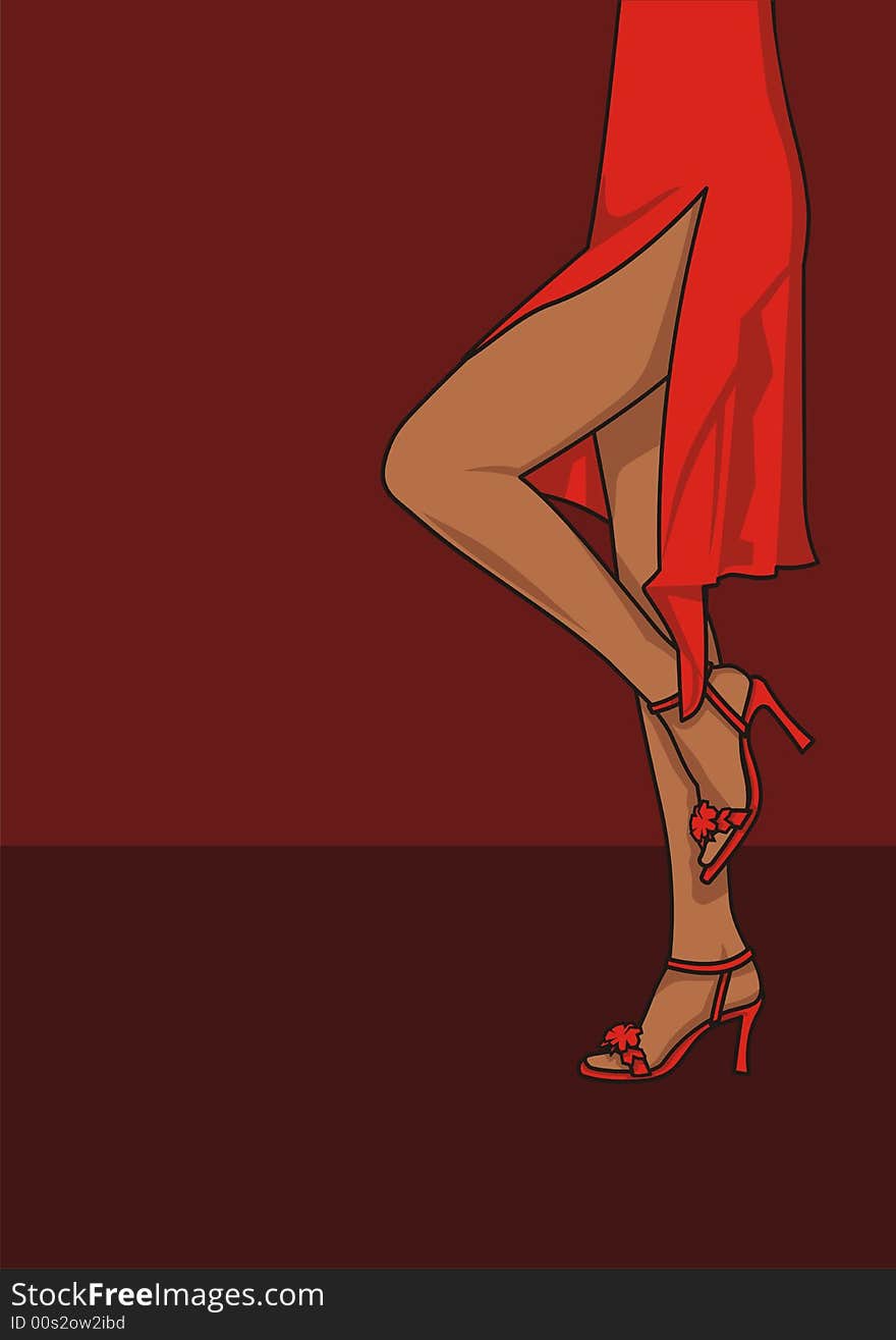 Legs of woman in a red dress