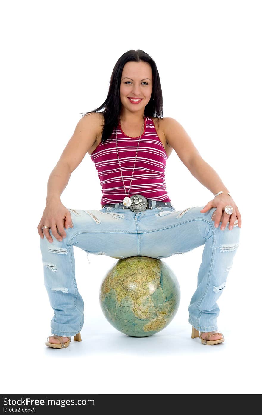 Young woman with  globe