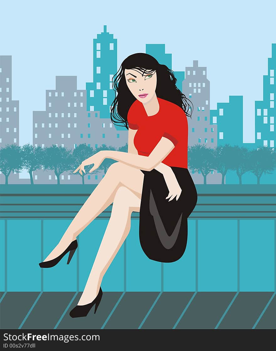 City, little, urban, women, scene, illustration. City, little, urban, women, scene, illustration