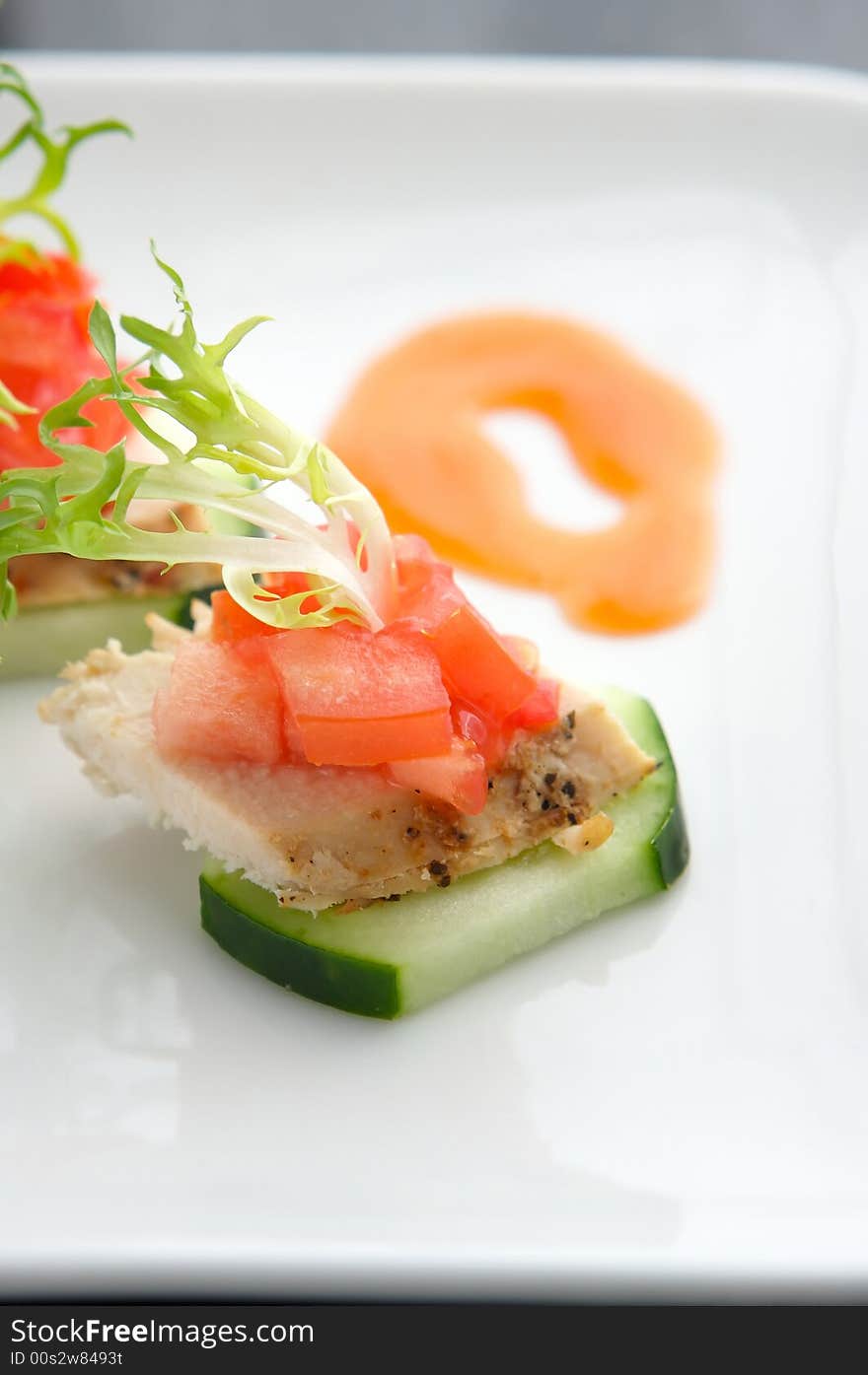 Fresh chicken salad with cucumber appetizer