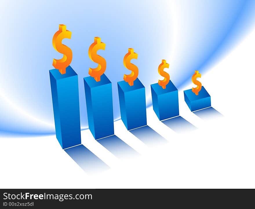 Illustration of graph and dollar. Illustration of graph and dollar