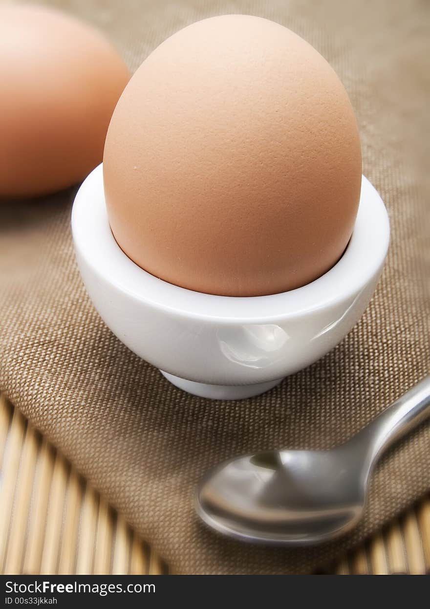 Close-up of an egg in an eggcup. Close-up of an egg in an eggcup