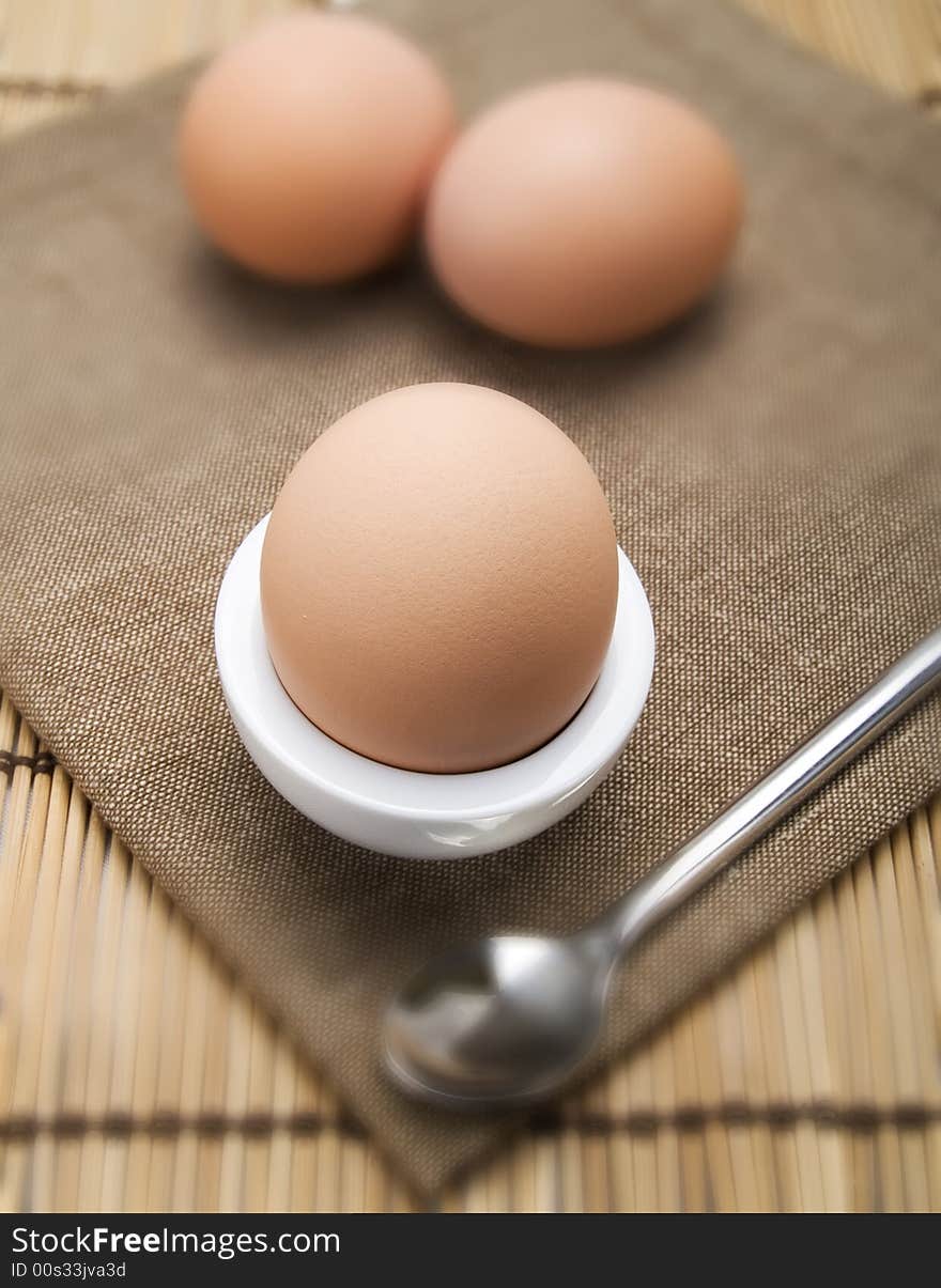 Close-up of an egg in an eggcup. Close-up of an egg in an eggcup