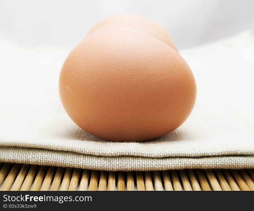 Three eggs in a kitchen