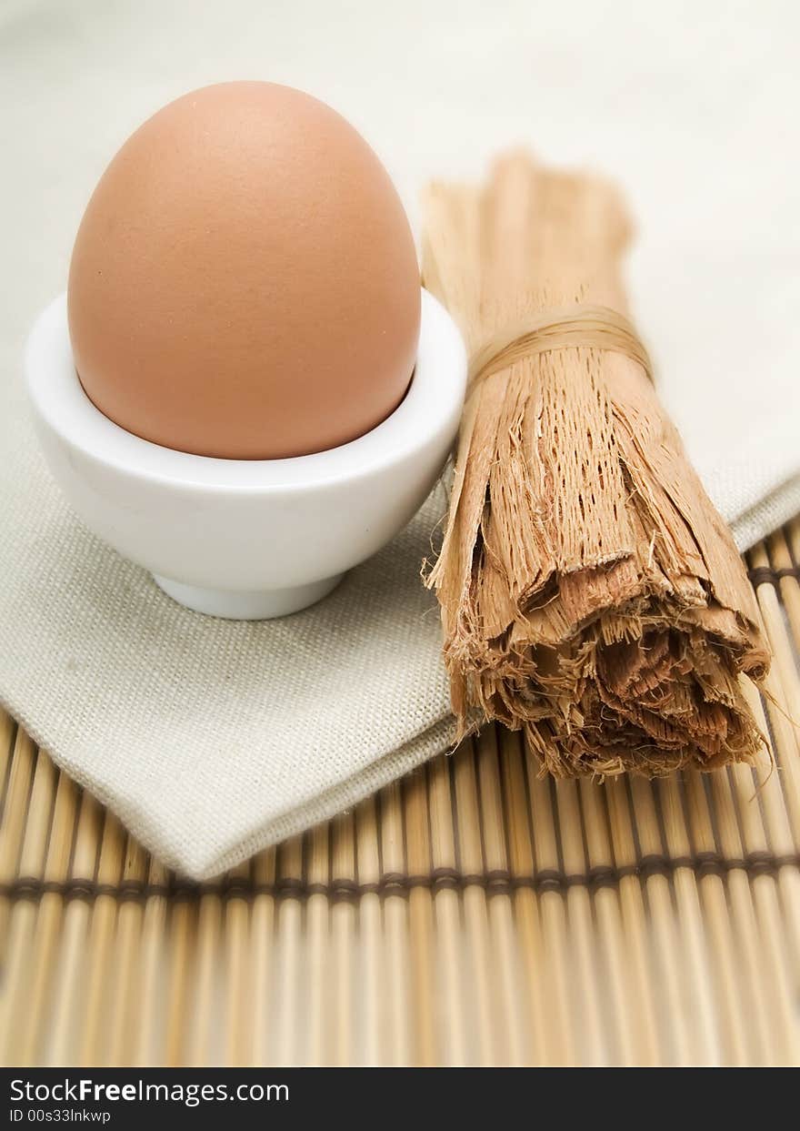 Close-up of an egg in an eggcup. Close-up of an egg in an eggcup