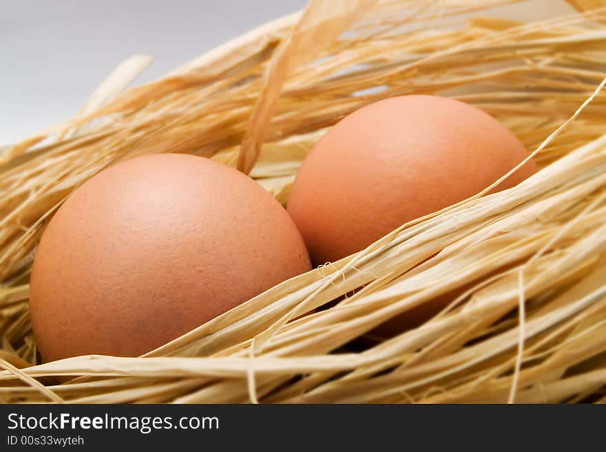 Two eggs in a kitchen