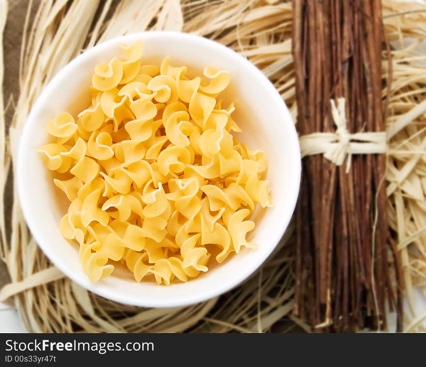 Pasta in a white bowl