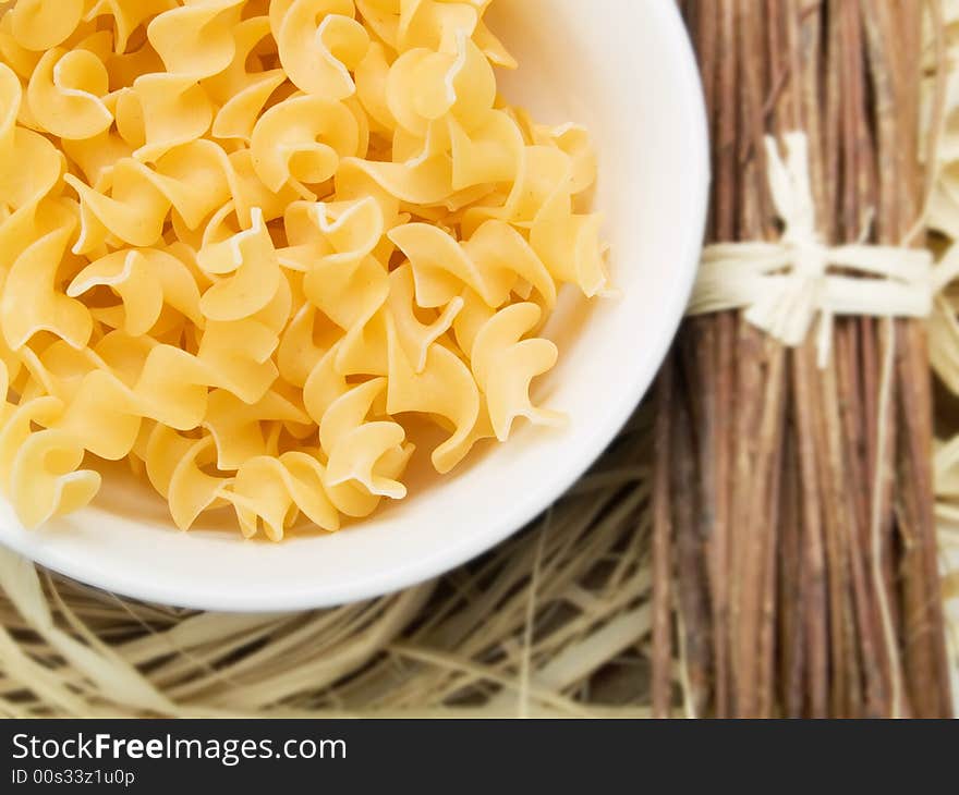 Pasta in a white bowl