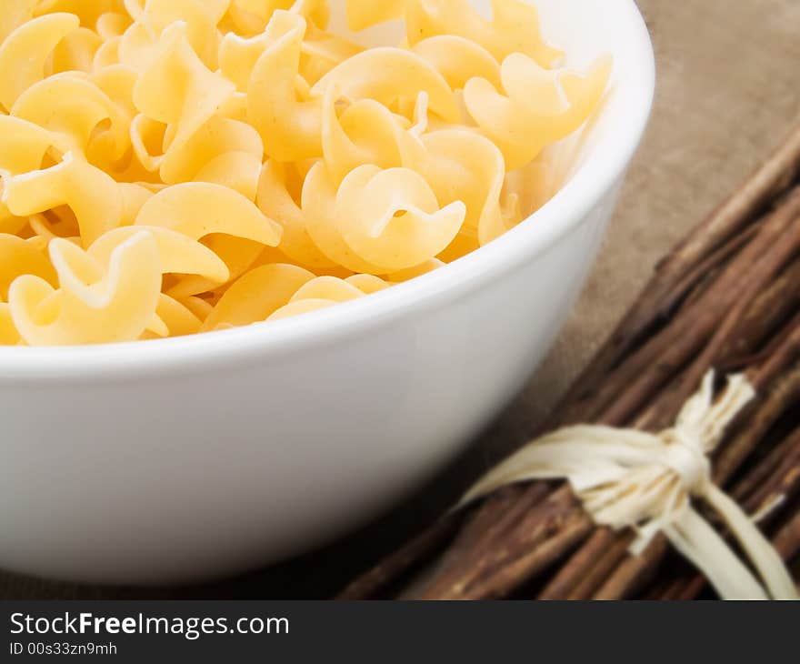 Pasta in a white bowl