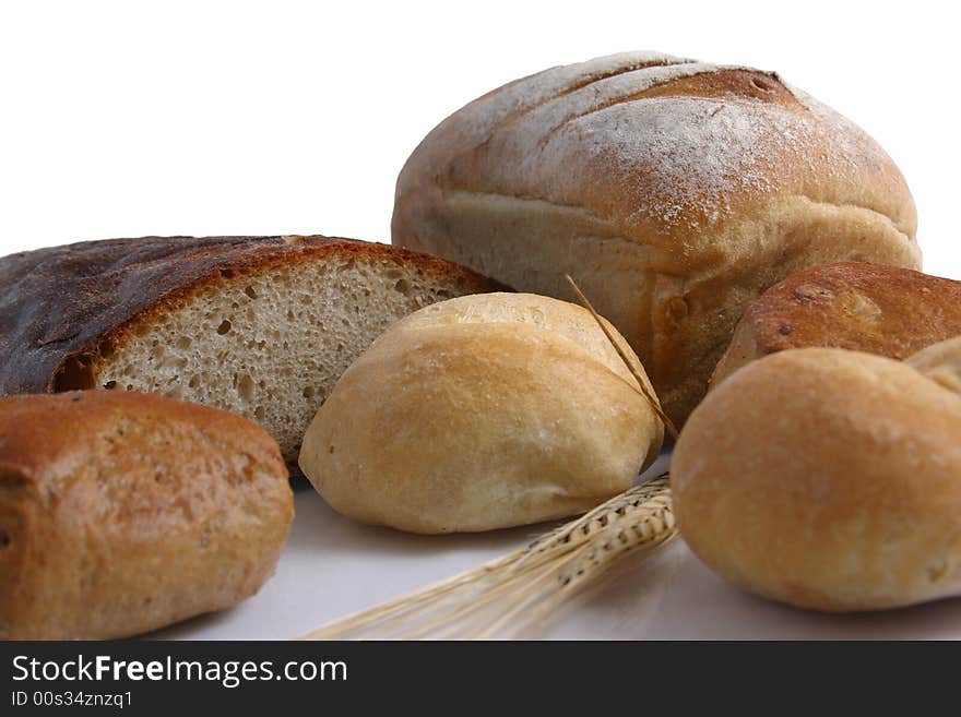 Bread, wheat on white background