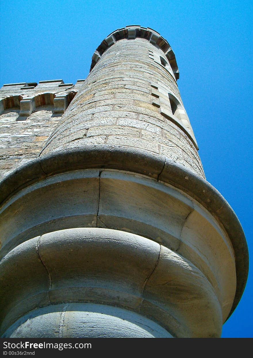 The image shows a detail of a tower build by berenguer sauniere. The image shows a detail of a tower build by berenguer sauniere