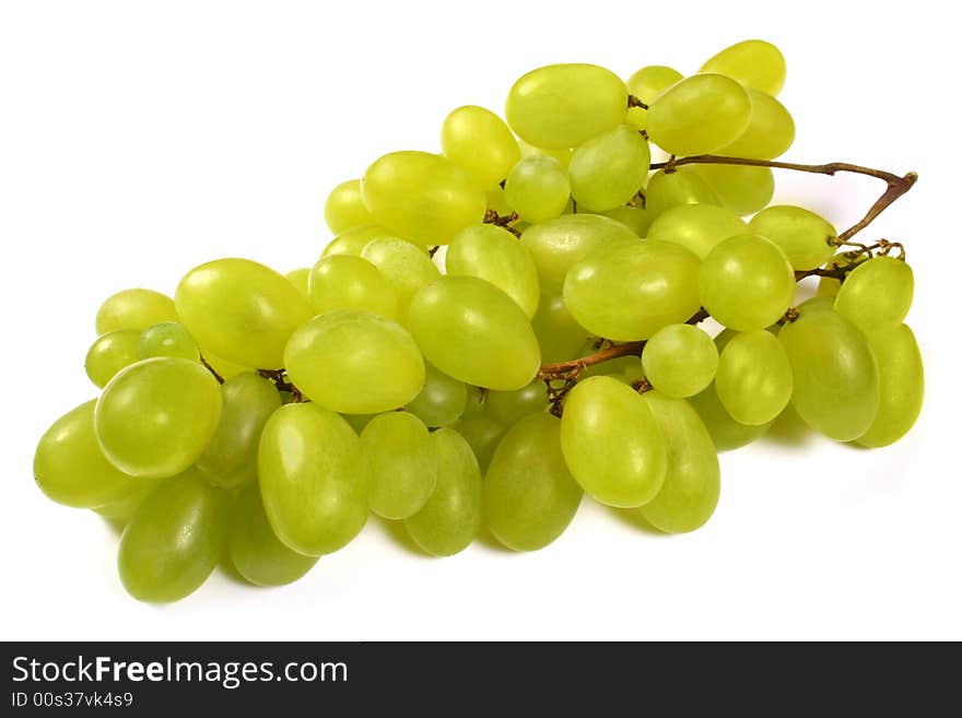 Green grapes on white background