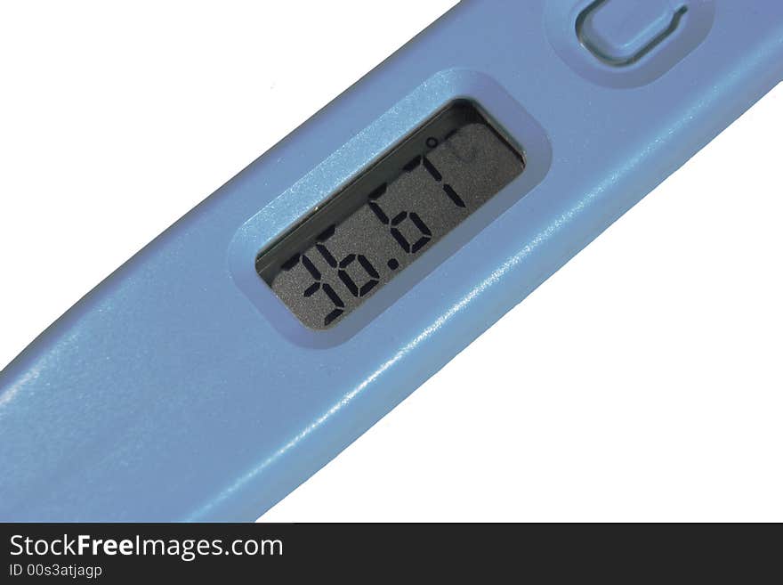 A view to a part of thermometer on a white background. A view to a part of thermometer on a white background