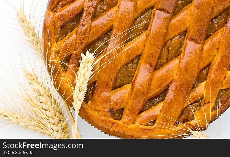 Pie with cereals on white background