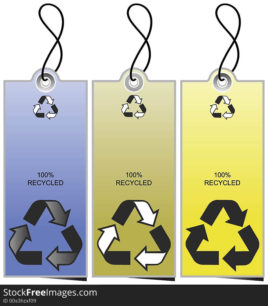 Set of 3 sale tags with recycling icons