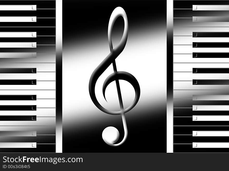 Keys of the piano and a treble clef. Keys of the piano and a treble clef