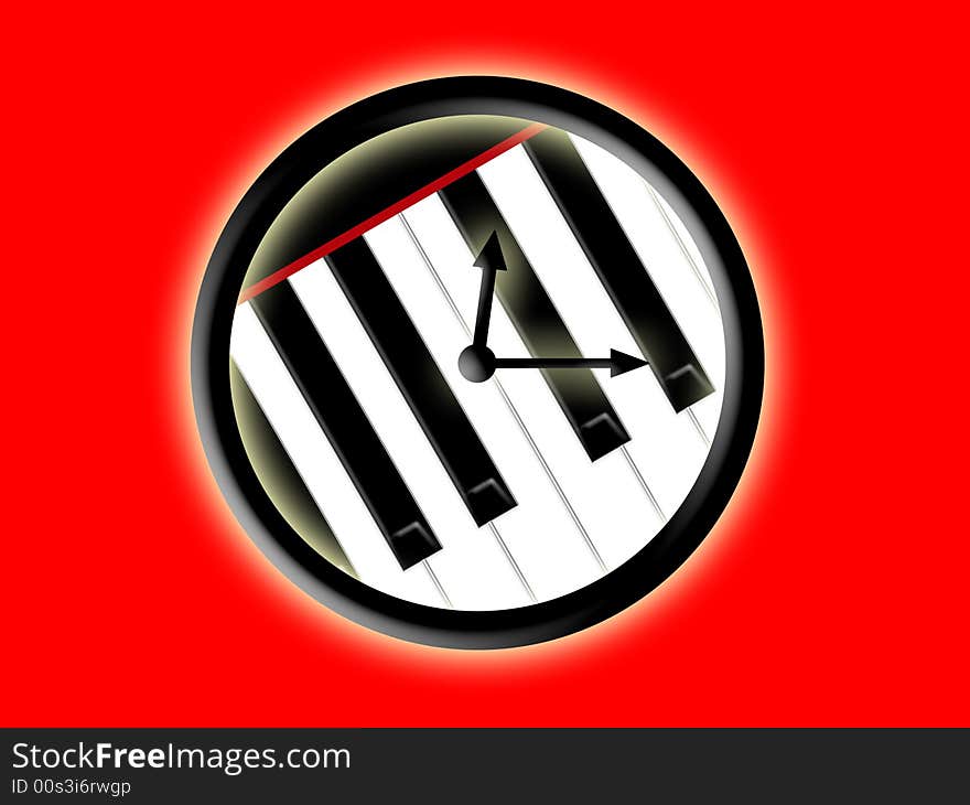 Hours and keys of the piano on a red background. Hours and keys of the piano on a red background