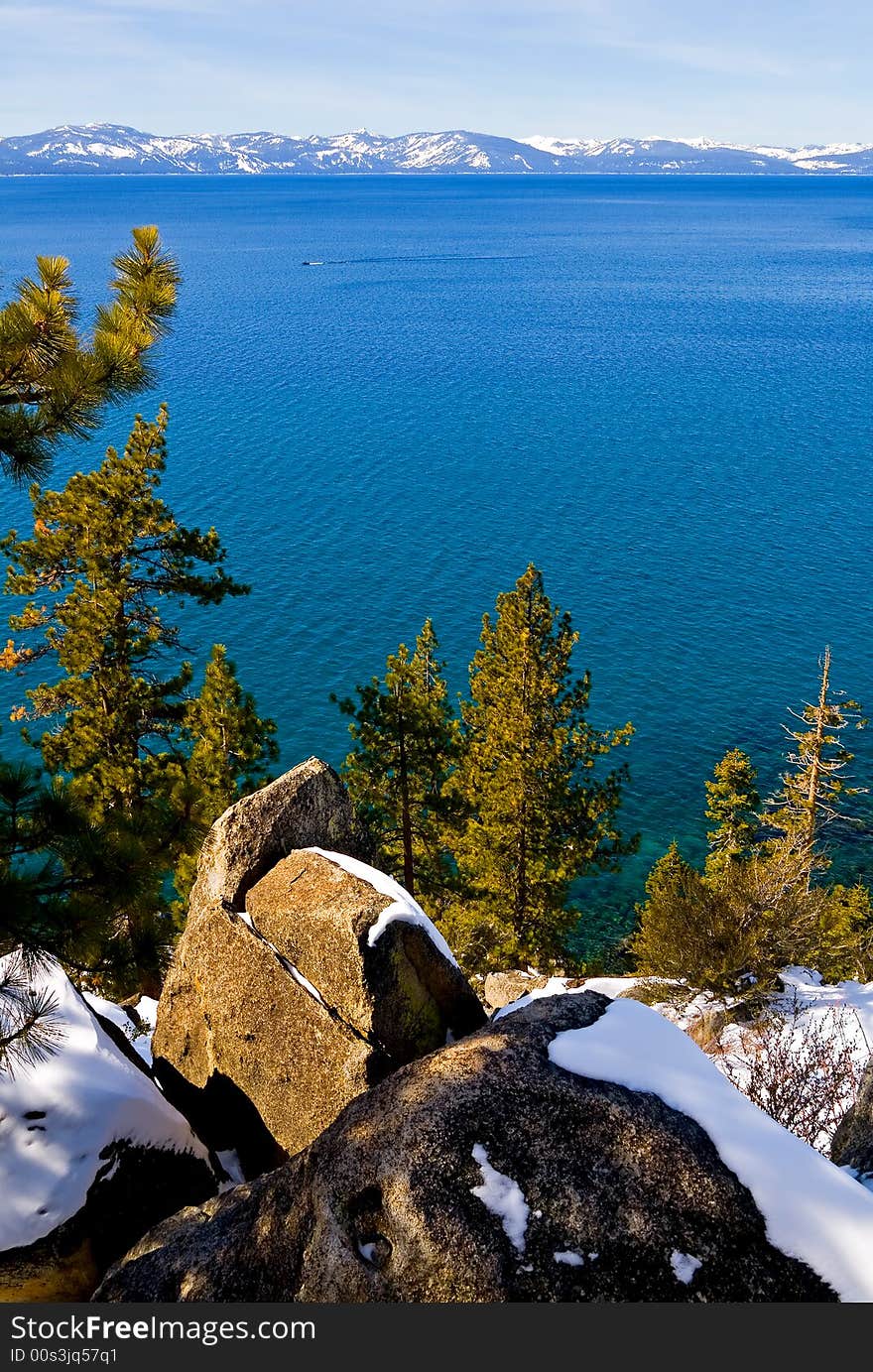 Lake in winter, high in the mountains