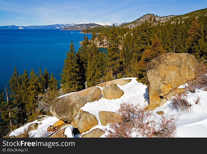 Lake in winter, high in the mountains