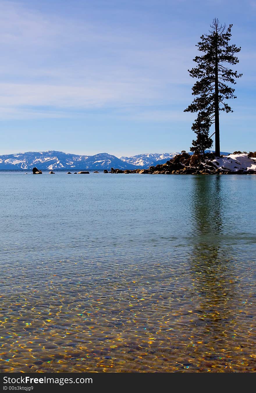 Lake in winter, high in the mountains