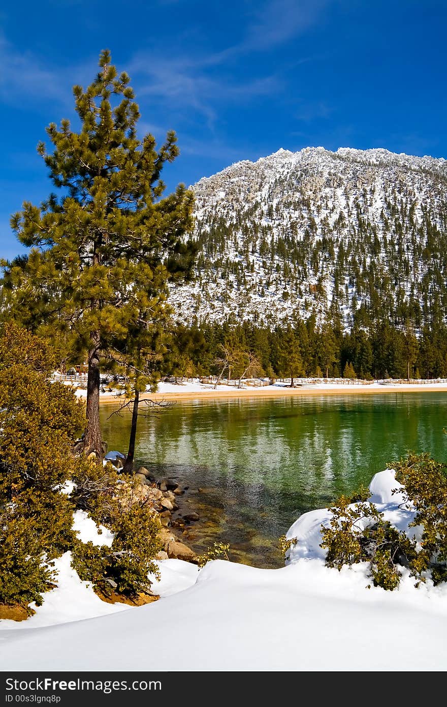 Lake in winter, high in the mountains