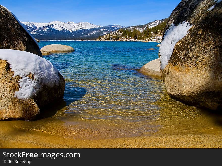 Lake in winter, high in the mountains