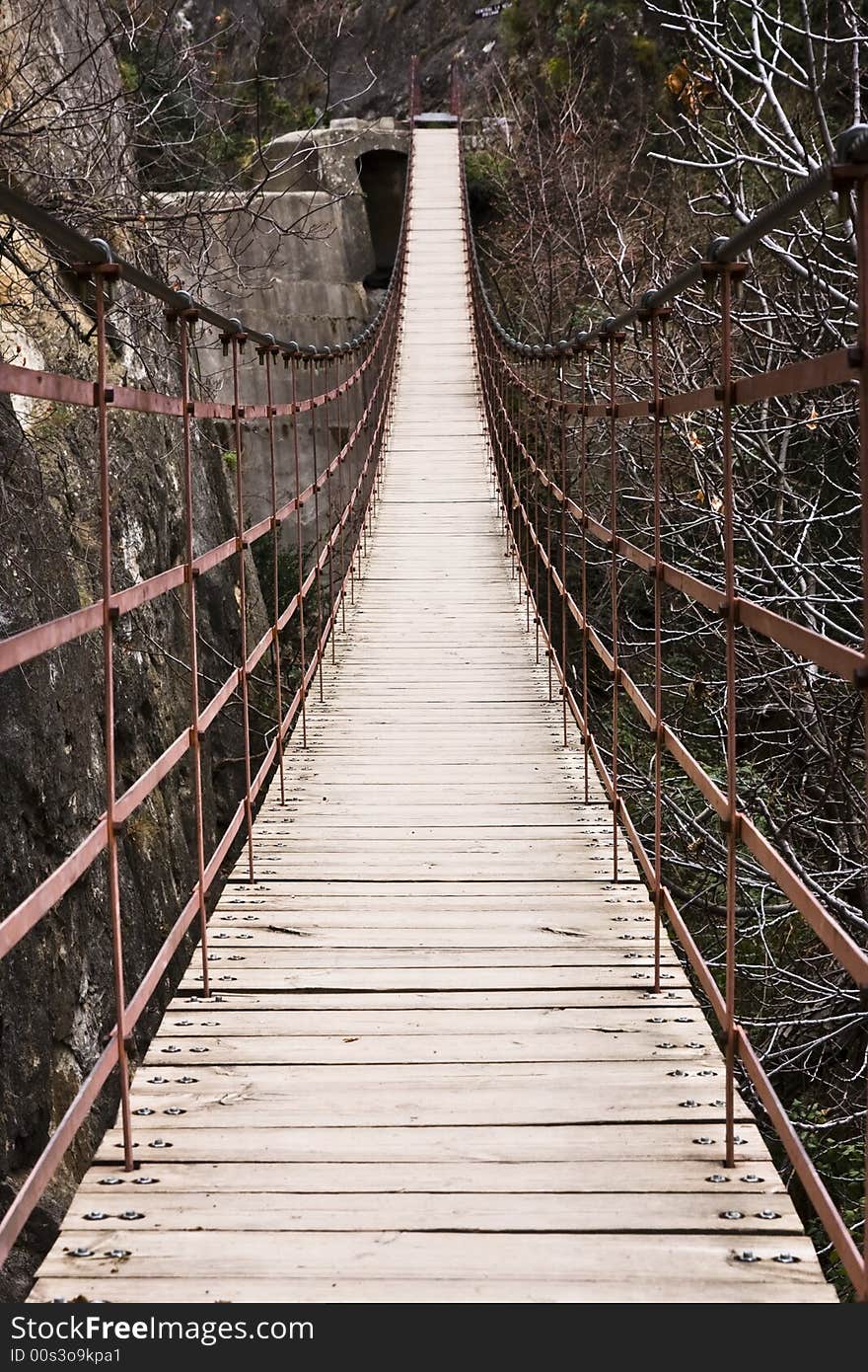 View inside old suspension bridge