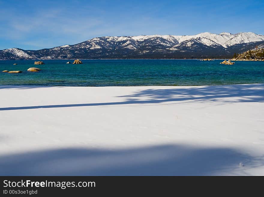 Lake in winter, high in the mountains