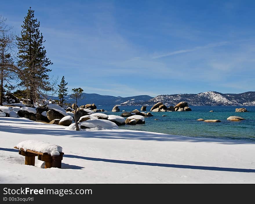 Lake in winter, high in the mountains