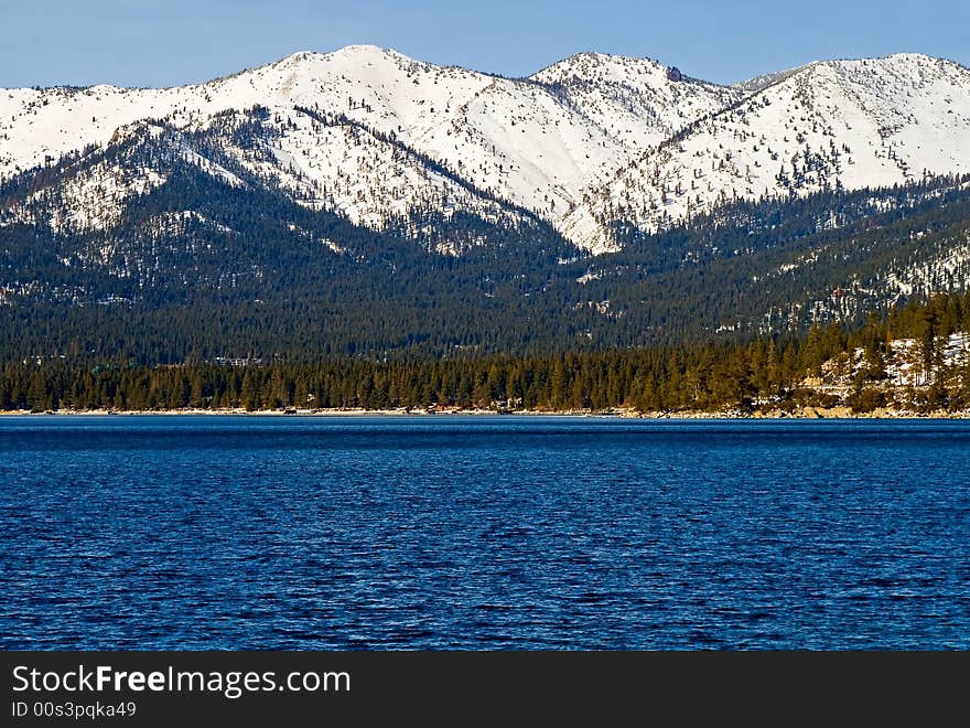 Lake in winter, high in the mountains