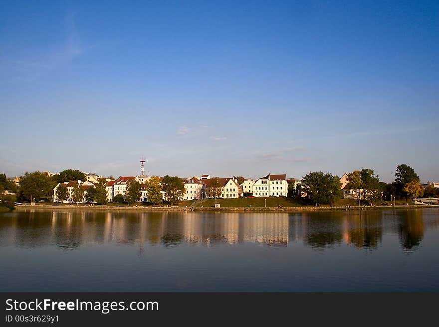 Small town on river coast. Small town on river coast