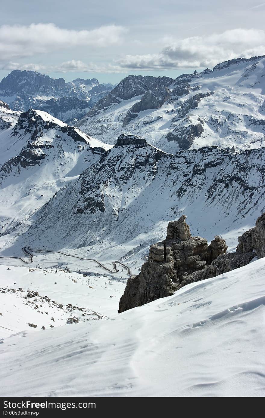 View on Dolomites peaks from the point of 3000m over sea level. View on Dolomites peaks from the point of 3000m over sea level