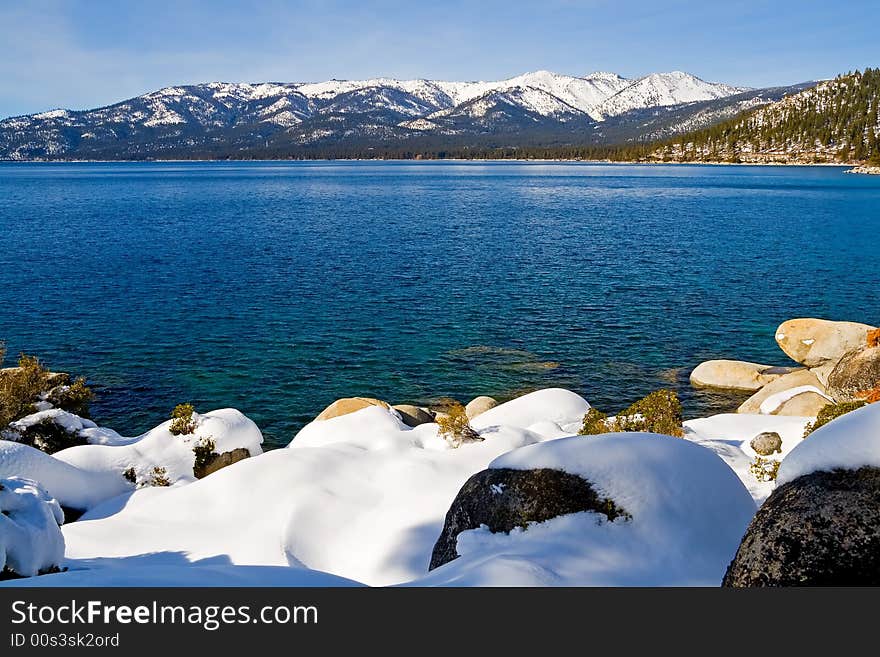 Lake in winter, high in the mountains