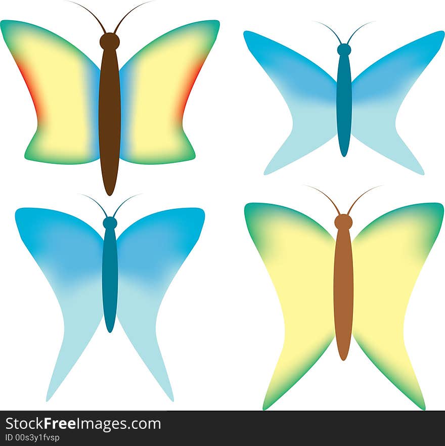 Set butterflies - 2. Set of four vector beautiful butterflies